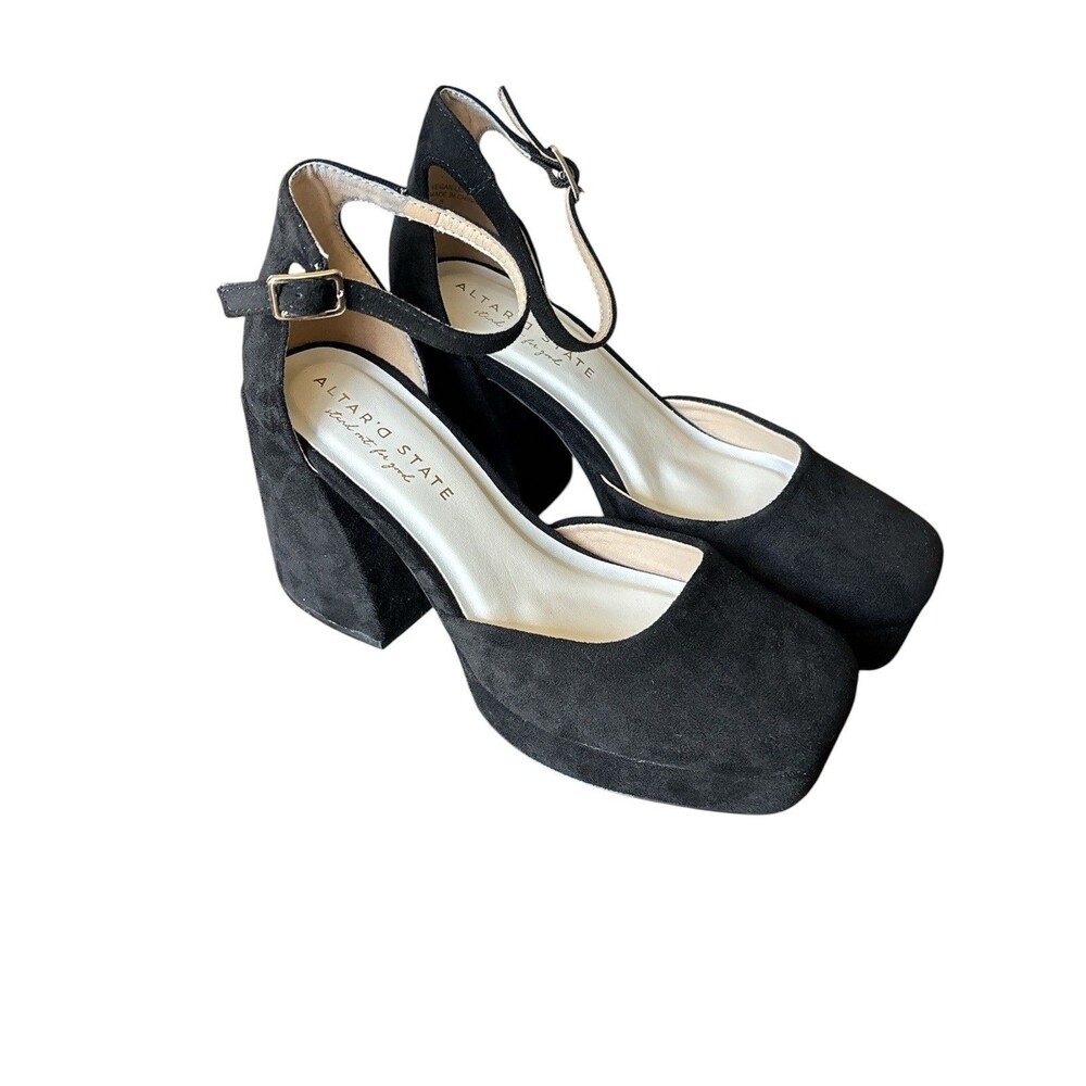 Altar'd State black Suede Chunky Platform Mary Jane Block Heel Size 8 NWOT Y2K